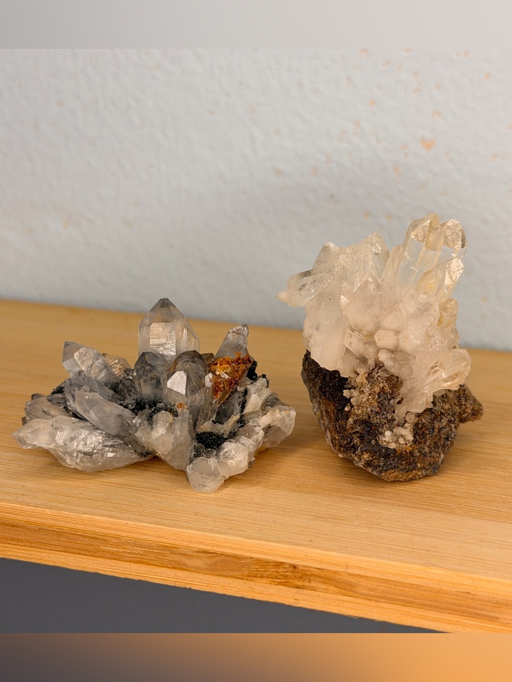 #490 Pair of Natural Crystal Clusters — Clear and Smoky Tones